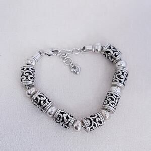Brighton Deco Lace Barrel Beads Chain Bracelet Silver Plated Retired Chunky